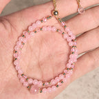 Fortune Jewel Natural Citrine Pink Crystal Beads Pleasure Creativity Double Layer Bracelet