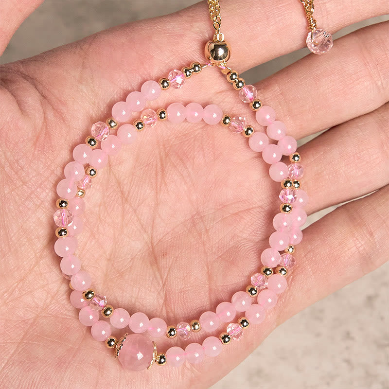 Fortune Jewel Natural Citrine Pink Crystal Beads Pleasure Creativity Double Layer Bracelet