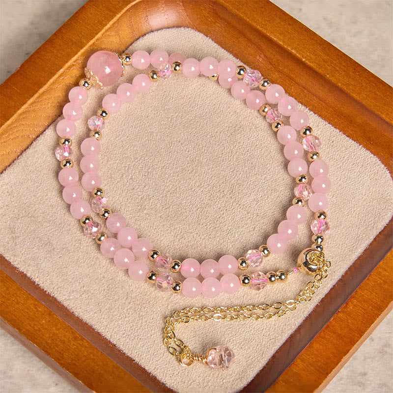 Fortune Jewel Natural Citrine Pink Crystal Beads Pleasure Creativity Double Layer Bracelet