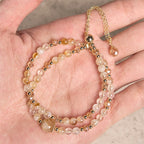 Fortune Jewel Natural Citrine Pink Crystal Beads Pleasure Creativity Double Layer Bracelet