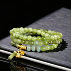 Fortune Jewel Retro Multilayer Lily of the Valley Bamboo Green Chalcedony Strength Bracelet