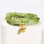 Fortune Jewel Retro Multilayer Lily of the Valley Bamboo Green Chalcedony Strength Bracelet