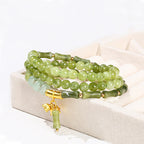 Fortune Jewel Retro Multilayer Lily of the Valley Bamboo Green Chalcedony Strength Bracelet