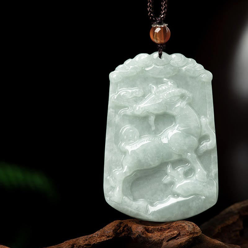 Fortune Jewel Natural Jade 12 Chinese Zodiac Abundance Amulet Pendant Necklace Fortune Jewel