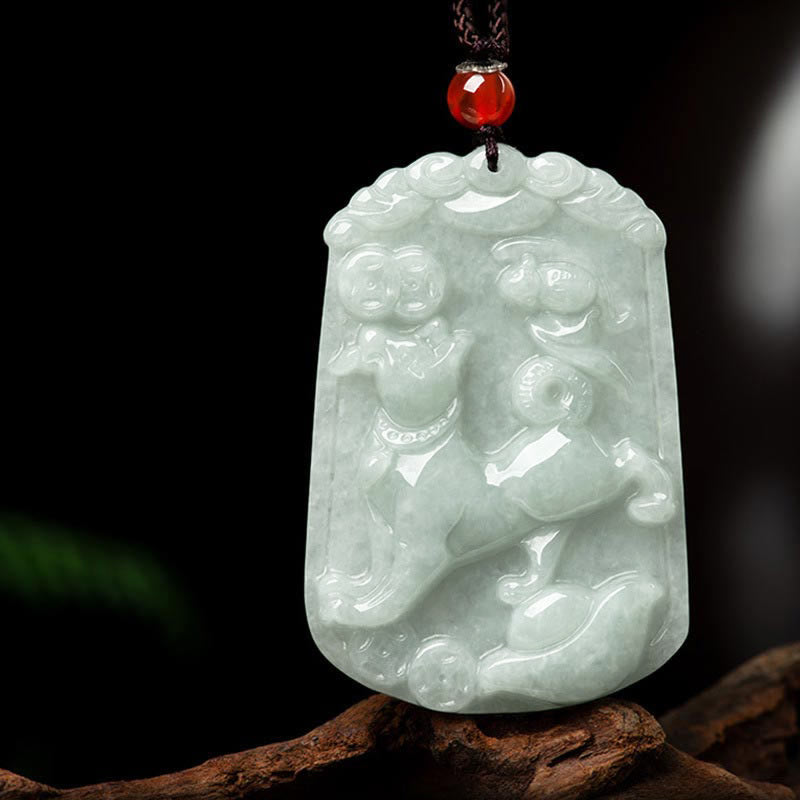 Fortune Jewel Natural Jade 12 Chinese Zodiac Abundance Amulet Pendant Necklace Fortune Jewel