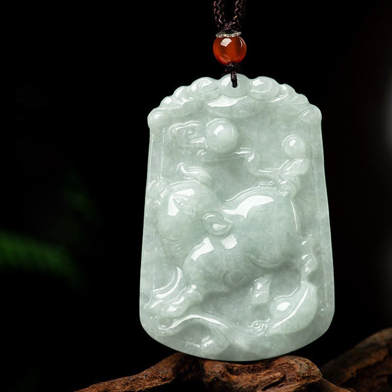 Fortune Jewel Natural Jade 12 Chinese Zodiac Abundance Amulet Pendant Necklace Fortune Jewel