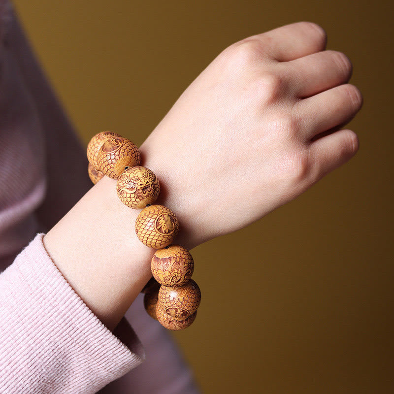 Fortune Jewel Carving Sandalwood Dragon Keep Away Evil Spirits Bracelet