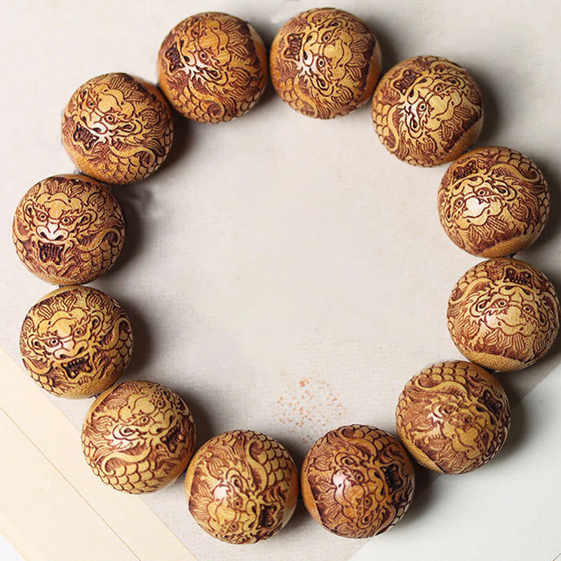 Fortune Jewel Carving Sandalwood Dragon Keep Away Evil Spirits Bracelet