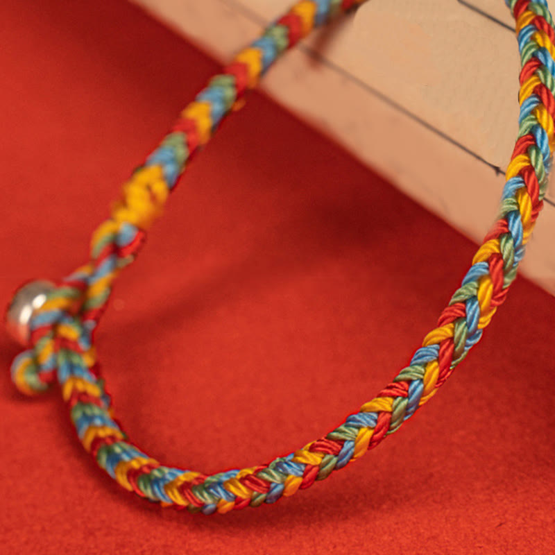 Fortune Jewel 925 Sterling Silver Eight Thread Peace Knot Colorful Rope Luck Braided Bracelet