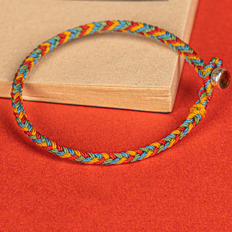 Fortune Jewel 925 Sterling Silver Eight Thread Peace Knot Colorful Rope Luck Braided Bracelet