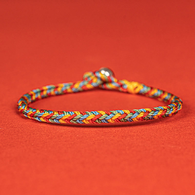 Fortune Jewel 925 Sterling Silver Eight Thread Peace Knot Colorful Rope Luck Braided Bracelet