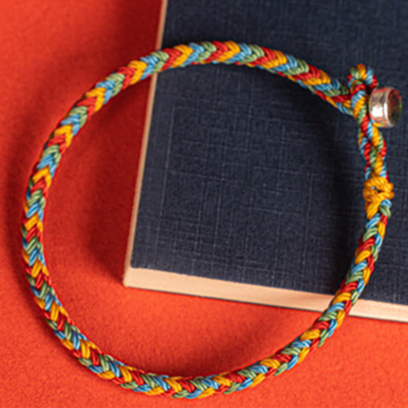 Fortune Jewel 925 Sterling Silver Eight Thread Peace Knot Colorful Rope Luck Braided Bracelet