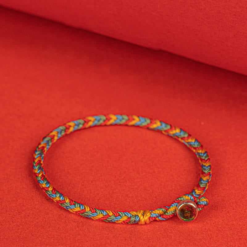 Fortune Jewel 925 Sterling Silver Eight Thread Peace Knot Colorful Rope Luck Braided Bracelet