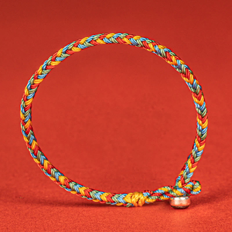 Fortune Jewel 925 Sterling Silver Eight Thread Peace Knot Colorful Rope Luck Braided Bracelet
