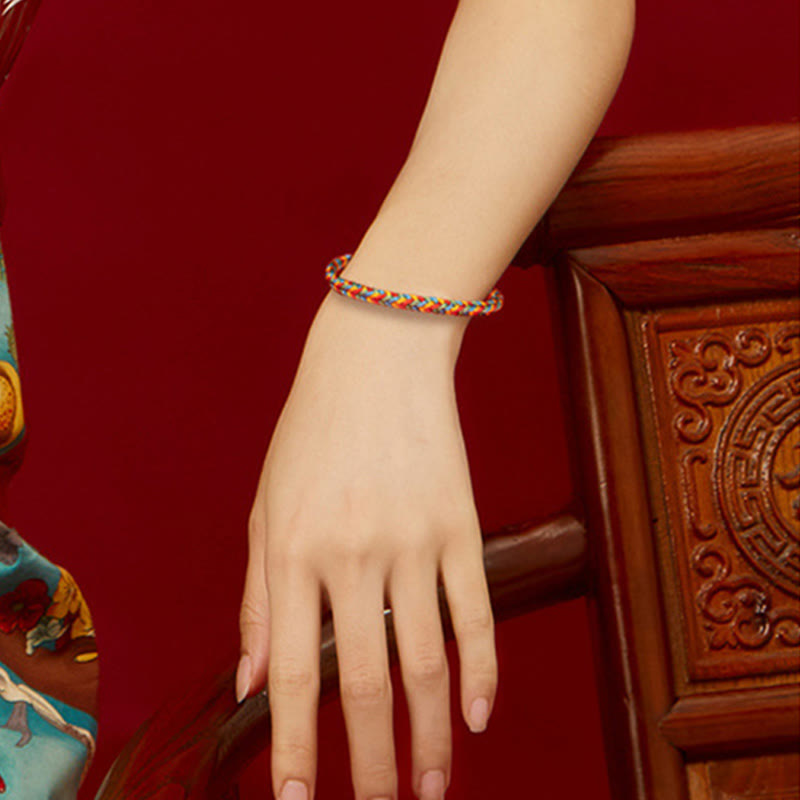 Fortune Jewel 925 Sterling Silver Eight Thread Peace Knot Colorful Rope Luck Braided Bracelet