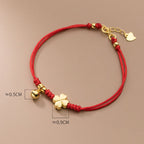 Fortune Jewel 925 Sterling Silver Plated Gold Four Leaf Clover Red String Connection Bracelet
