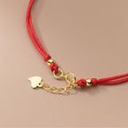 Fortune Jewel 925 Sterling Silver Plated Gold Four Leaf Clover Red String Connection Bracelet