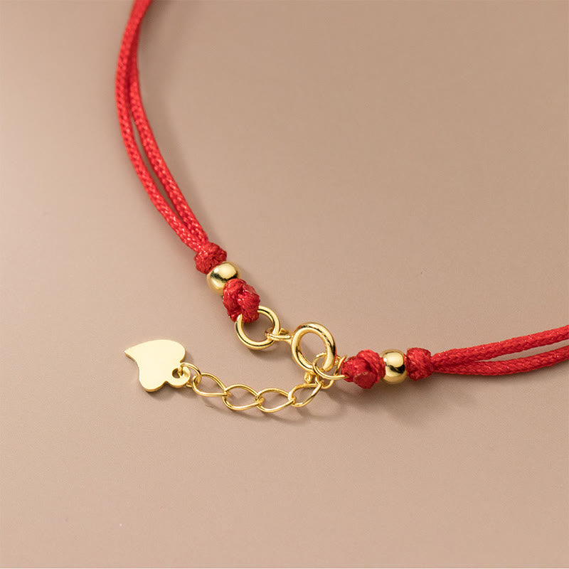 Fortune Jewel 925 Sterling Silver Plated Gold Four Leaf Clover Red String Connection Bracelet
