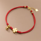 Fortune Jewel 925 Sterling Silver Plated Gold Four Leaf Clover Red String Connection Bracelet