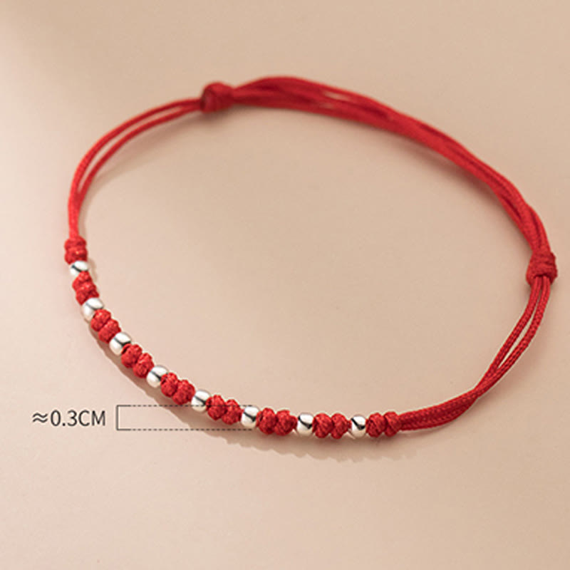 Fortune Jewel 925 Sterling Silver Beads Red String Adjustable Luck Bracelet