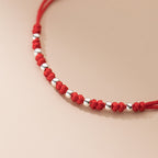 Fortune Jewel 925 Sterling Silver Beads Red String Adjustable Luck Bracelet