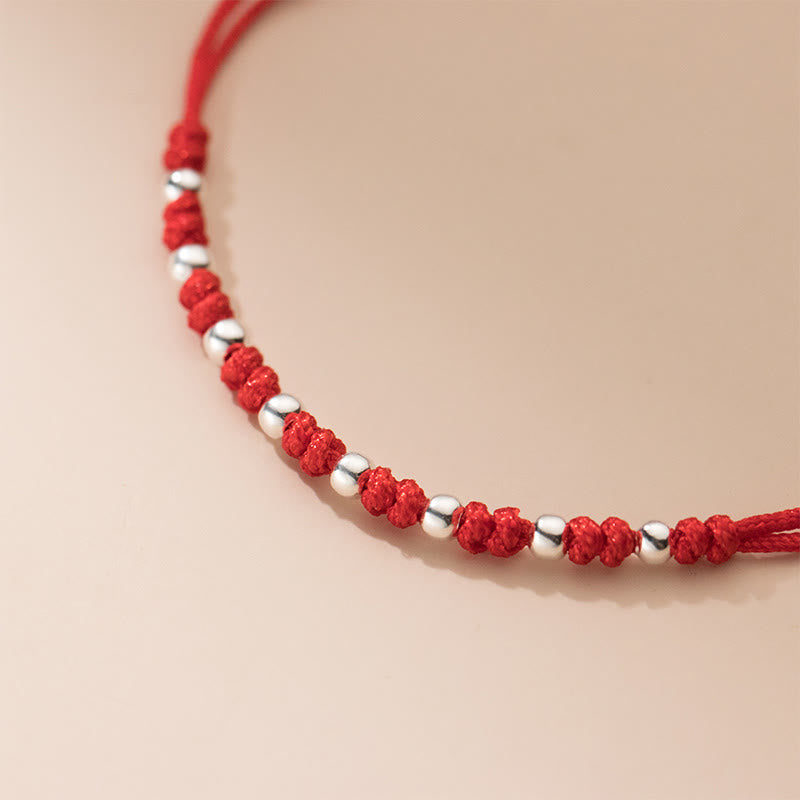 Fortune Jewel 925 Sterling Silver Beads Red String Adjustable Luck Bracelet