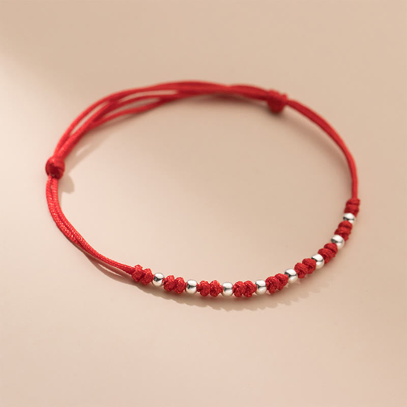 Fortune Jewel 925 Sterling Silver Beads Red String Adjustable Luck Bracelet