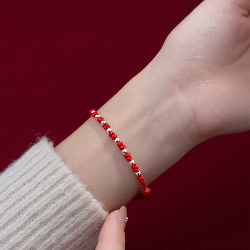 Fortune Jewel 925 Sterling Silver Beads Red String Adjustable Luck Bracelet