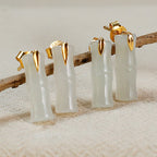 Fortune Jewel Bamboo Hetian Jade 925 Sterling Silver Leaf Wealth Earrings