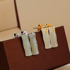 Fortune Jewel Bamboo Hetian Jade 925 Sterling Silver Leaf Wealth Earrings