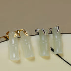 Fortune Jewel Bamboo Hetian Jade 925 Sterling Silver Leaf Wealth Earrings