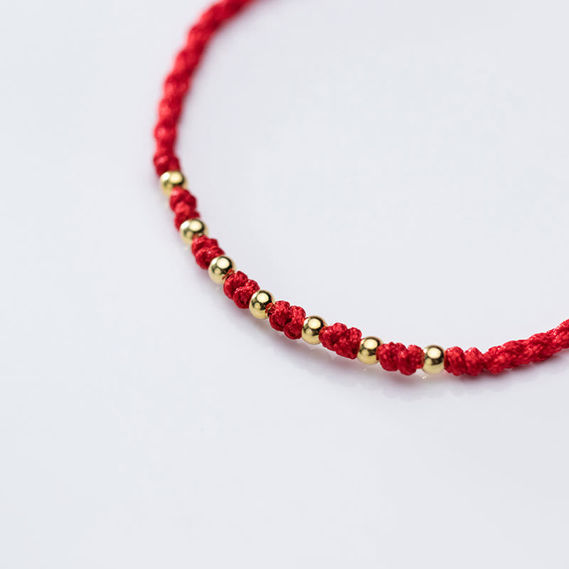 Fortune Jewel 925 Sterling Silver Plated Gold Beads Red String Braided Protection Bracelet