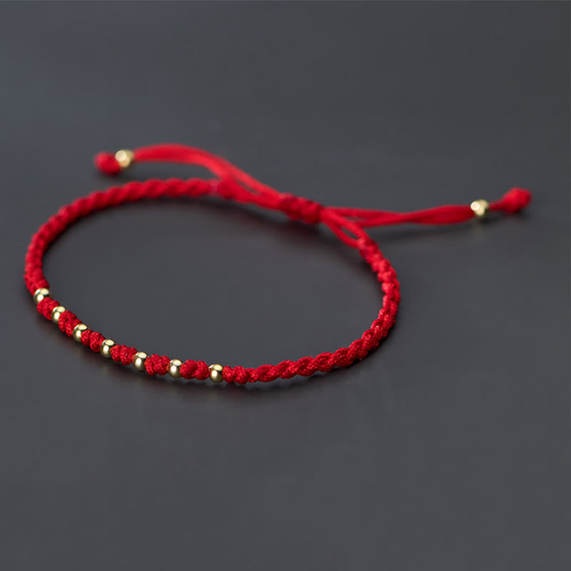 Fortune Jewel 925 Sterling Silver Plated Gold Beads Red String Braided Protection Bracelet