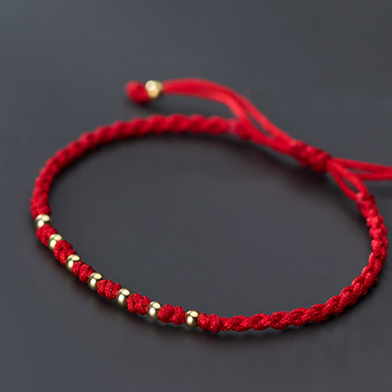 Fortune Jewel 925 Sterling Silver Plated Gold Beads Red String Braided Protection Bracelet