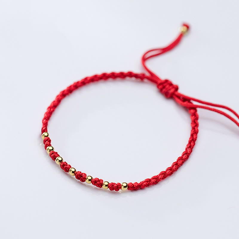 Fortune Jewel 925 Sterling Silver Plated Gold Beads Red String Braided Protection Bracelet