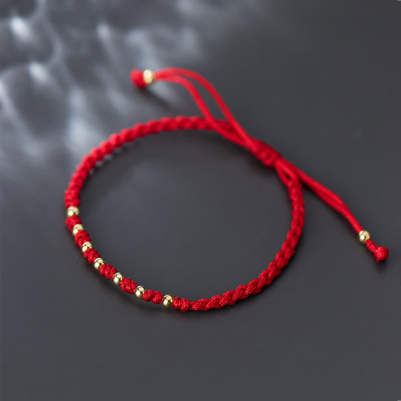 Fortune Jewel 925 Sterling Silver Plated Gold Beads Red String Braided Protection Bracelet
