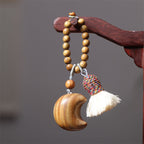 Fortune Jewel Natural Green Sandalwood Colored Rope Tassels Star Moon Abundance Key Chain