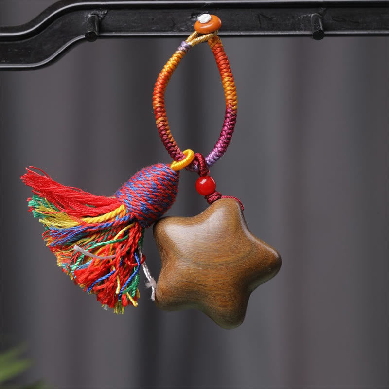 Fortune Jewel Tibetan Colored Rope Green Sandalwood Star Moon Peace Key Chain