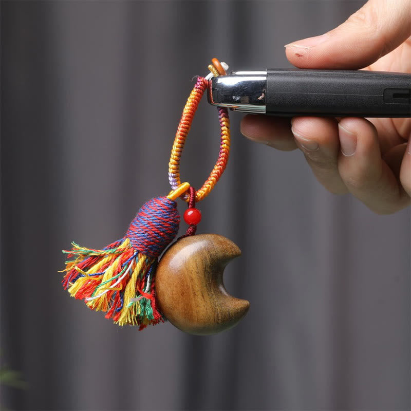 Fortune Jewel Tibetan Colored Rope Green Sandalwood Star Moon Peace Key Chain