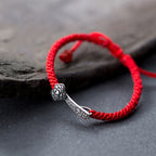 Fortune Jewel Retro 925 Sterling Silver Ruyi As One Wishes Red String Braided Luck Bracelet
