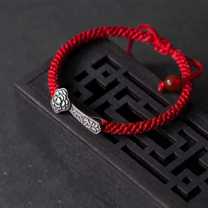 Fortune Jewel Retro 925 Sterling Silver Ruyi As One Wishes Red String Braided Luck Bracelet