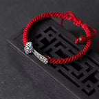 Fortune Jewel Retro 925 Sterling Silver Ruyi As One Wishes Red String Braided Luck Bracelet