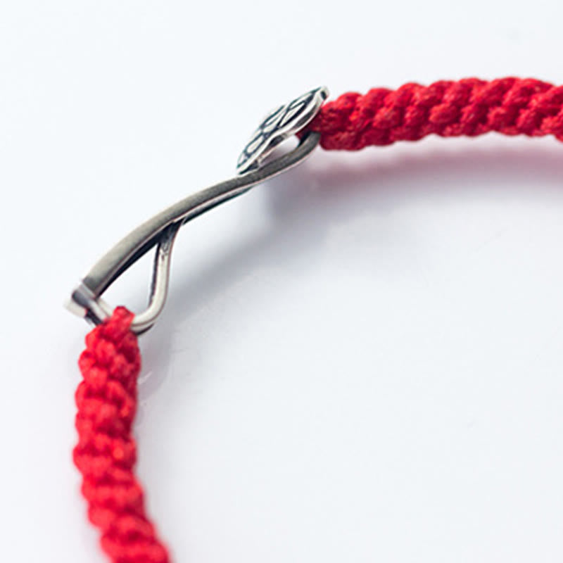 Fortune Jewel Retro 925 Sterling Silver Ruyi As One Wishes Red String Braided Luck Bracelet