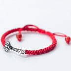 Fortune Jewel Retro 925 Sterling Silver Ruyi As One Wishes Red String Braided Luck Bracelet