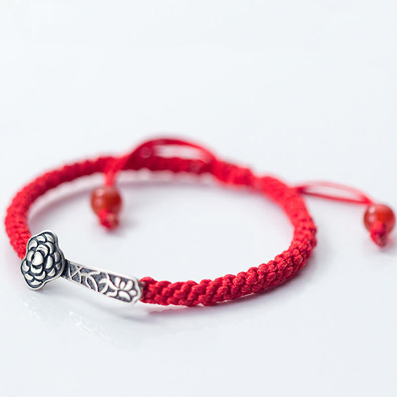 Fortune Jewel Retro 925 Sterling Silver Ruyi As One Wishes Red String Braided Luck Bracelet