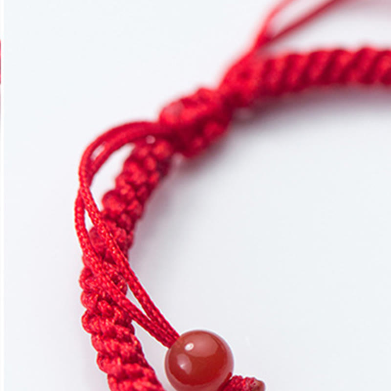 Fortune Jewel Retro 925 Sterling Silver Ruyi As One Wishes Red String Braided Luck Bracelet