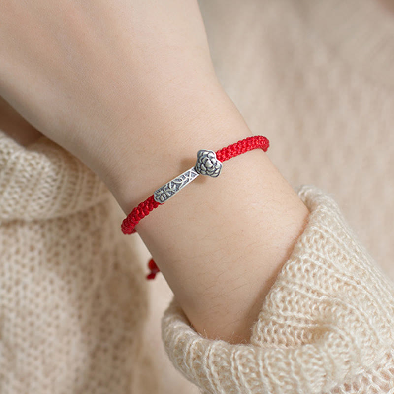 Fortune Jewel Retro 925 Sterling Silver Ruyi As One Wishes Red String Braided Luck Bracelet