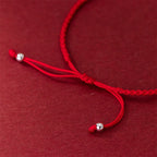 Fortune Jewel Retro 925 Sterling Silver Four Leaf Clover Pearl Luck Red String Bracelet