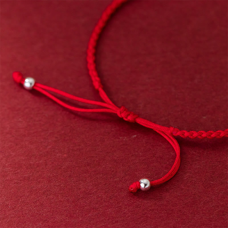 Fortune Jewel Retro 925 Sterling Silver Four Leaf Clover Pearl Luck Red String Bracelet
