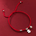 Fortune Jewel Retro 925 Sterling Silver Four Leaf Clover Pearl Luck Red String Bracelet